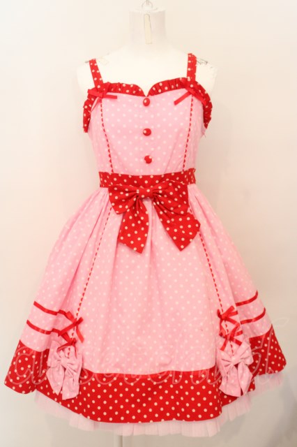 Angelic Pretty / Candy Popジャンパースカート アカーxピンク O-24  