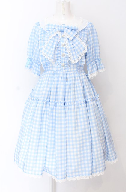 axes femme kawaii / ギンガムチェック柄ワンピース サックス O