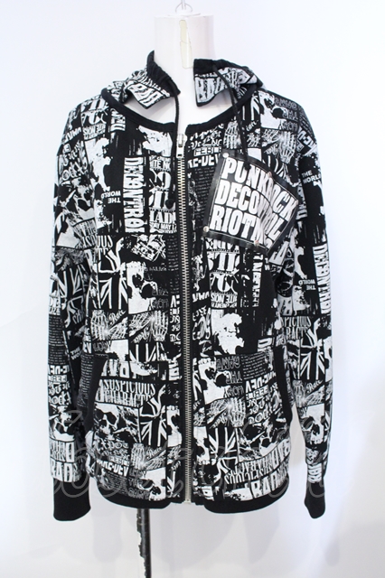 SEX POT ReVeNGe / メッシュボーダージップパーカー M ホワイト×ブラック O-25-07-07-030-SP-TO-IG-OS SEX POT ReVeNGe / メッシュボーダージップパーカー M ホワイト