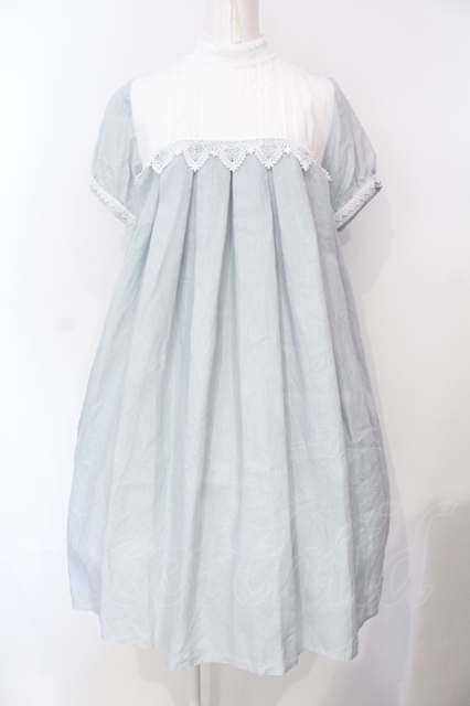 SERAPHIM / リネンのテレーズワンピース ショート丈 ブルー O-25