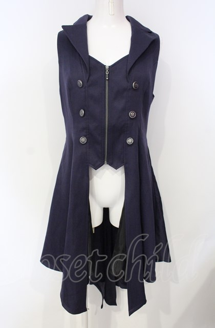 axes femme POETIQUE / 燕尾デザインロングベスト ネイビー O-25