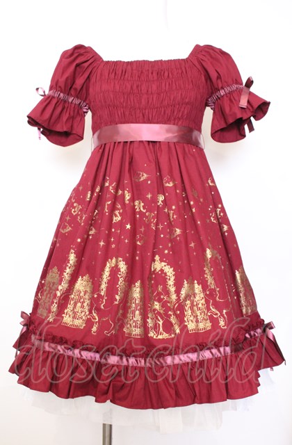 PUTOMAYO 「中二病でも恋がしたい」ワンピース 【中古美品】 PUTUMAYO / 夜空のお散歩ワンピース M ワイン O-25-08-08-017-PT