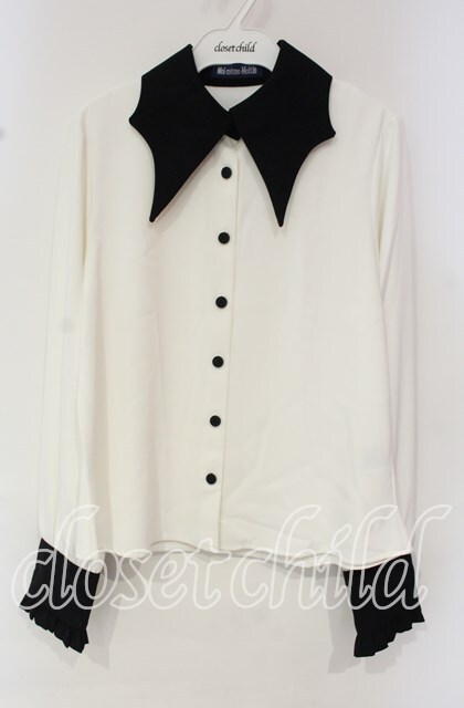 Moi-meme-Moitie / 蝙蝠カラーブラウス ホワイト×ブラック O-25-10-18