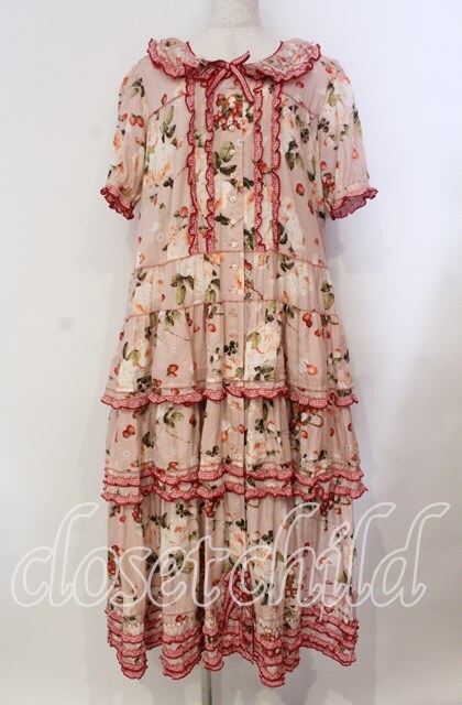 PINK HOUSE / ストロベリーローズプリントワンピース ピンク