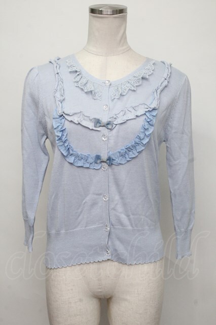 Emily Temple cute / TOPフリルカーディガン サックス S-24-08