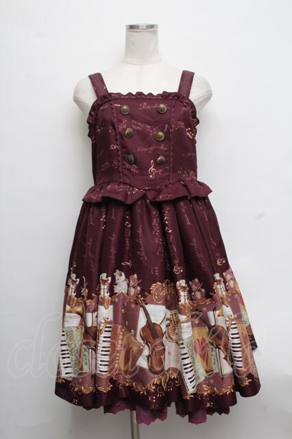 axes femme kawaii / メロディキャットワンピース ワイン S-24-08-22 