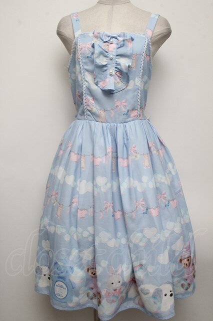 axes famme kawii ランドリー柄ジャンスカ 白 ランドリー柄スカート