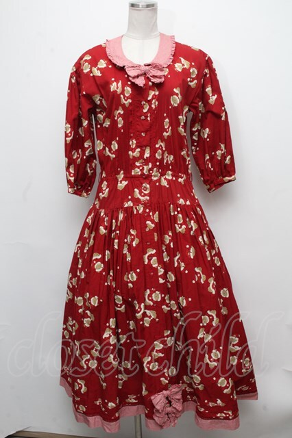 PINK HOUSE / サンタくまさん総柄ワンピース 赤 S-24-11-20-055-LO-OP  