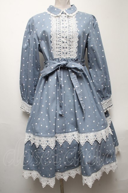 Favorite / ドットx刺繍ワンピース サックス S-25-04-27-051-LO Favorite / ドットx刺繍ワンピース サックス S-25-04-27-051-LO