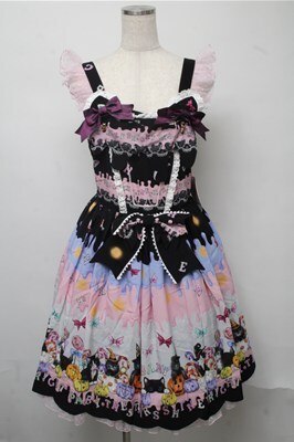 Soirée Au Chat Noir柄お星さまジャンパースカート ピンク Soirée Au Chat Noir Star JSK by Baby, the Stars Shine Bright