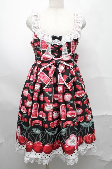 Angelic Pretty ビスチェ スカート SK Angelic Pretty / Cherry Jam Labelジャンパースカート 黒 S-25