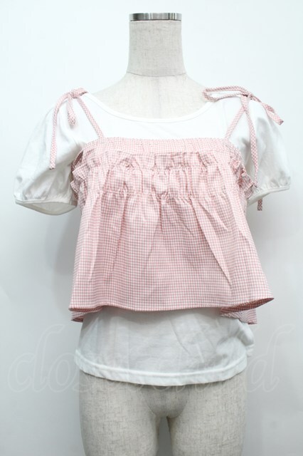 LIZ LISA / ギンガムレイヤードトップス ピンクx白 S-25-09-12-058-LO