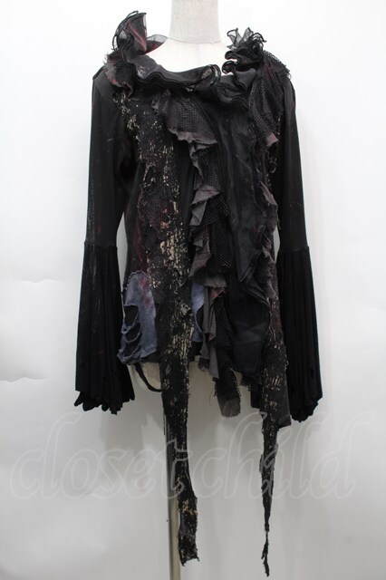 DARK RED RUM / クラッシュデザインZIPカーディガン 黒 S-25-09
