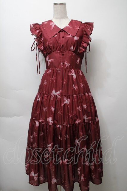 evelyn オリジナルリボン柄OP ワイン evelyn / オリジナルリボン柄