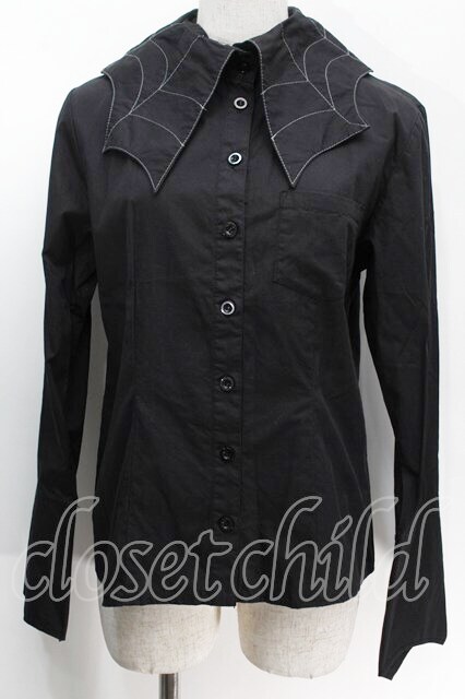 PEACE NOW / 蜘蛛の巣襟ブラウス 黒 S-25-10-14-022-PU-BL-HR-ZS