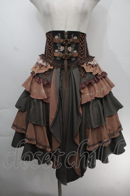 ozzon ティアードスカート Ozz oneste / ティアードスカート カーキxベージュ S-25-10-14