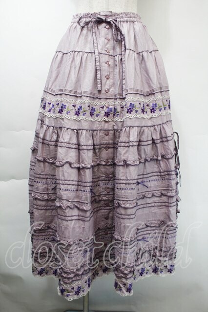 PINK HOUSE / ヴァイオレット刺繍スカート ラベンダー S-25-11-03-050