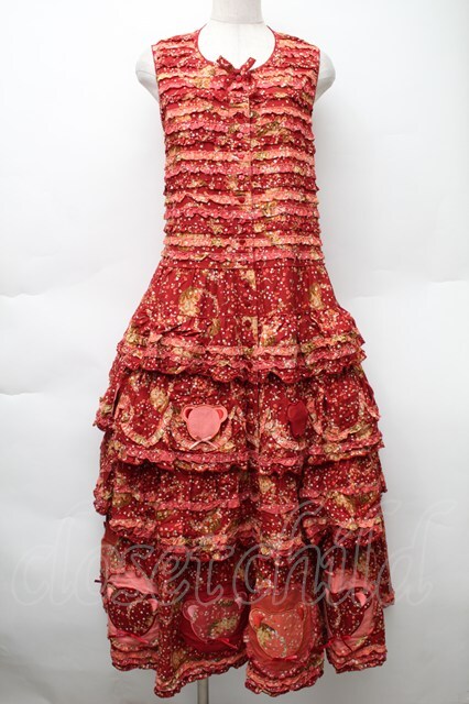 PINK HOUSE / Flower Picnic プリントパッチワークワンピース 赤 S-25