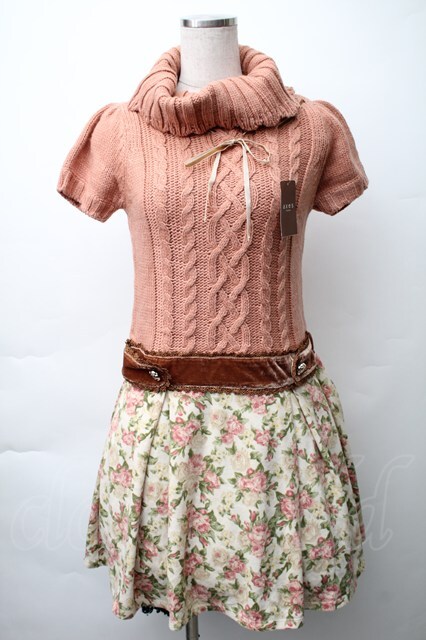 axes femme / ニット切替ワンピース ピンクxベージュ S-25-11-14-044