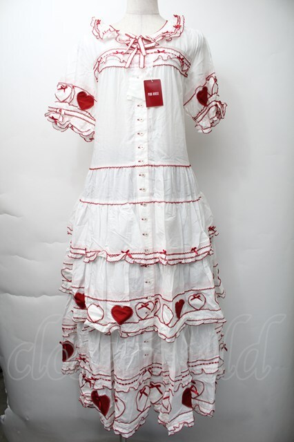 PINK HOUSE / 関西限定ハートパッチワークワンピース 白x赤 S-25-11