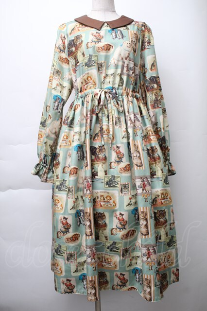 Perla nell' ostrica / ヴィンテージキャット襟付ワンピース ミント S