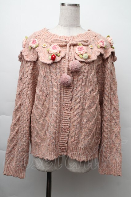 ピンクハウス Berry Roseモチーフ付きヨーク編みニットカーディガン