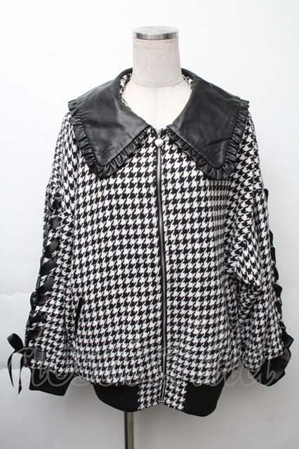 Honey Cinnamon / 千鳥柄レザー襟ジャケット 黒x白 S-25-11-23-1030