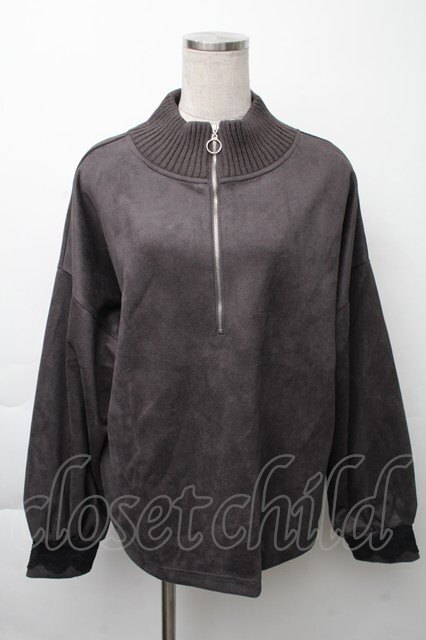 axes femme / カットスエードジッププルオーバー 黒 S-25-11-23-1035