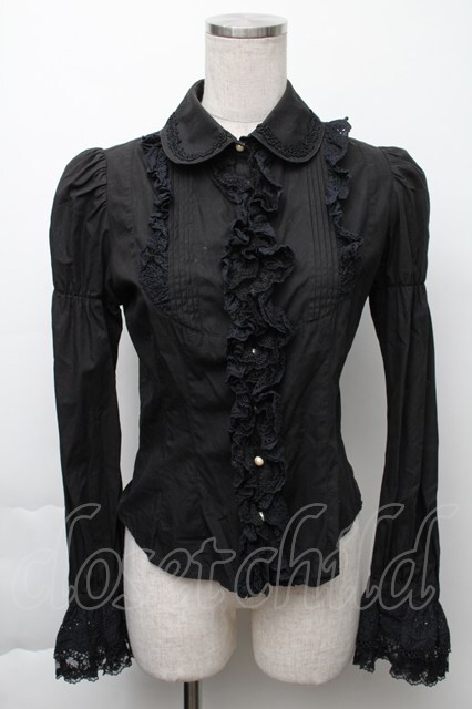 Mary Magdalene / ピンタックフリルブラウス 黒 S-25-11-23-020-CL-BL