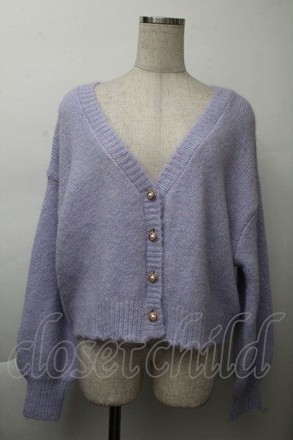 axes femme / バックレースアップニットカーディガン ラベンダー S-25