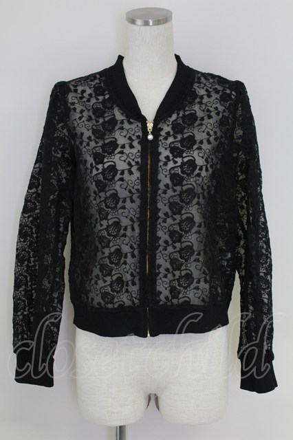 axes femme POETIQUE / フラワーレースシアーブルゾン 黒 T-25