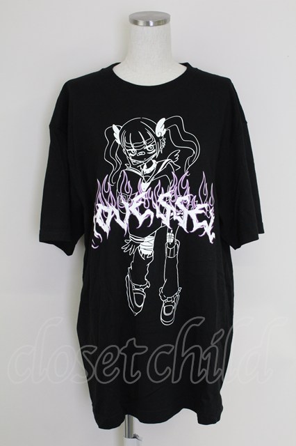買取対象外) / ガールプリントTシャツ 黒 T-25-07-17-022-LO-TS