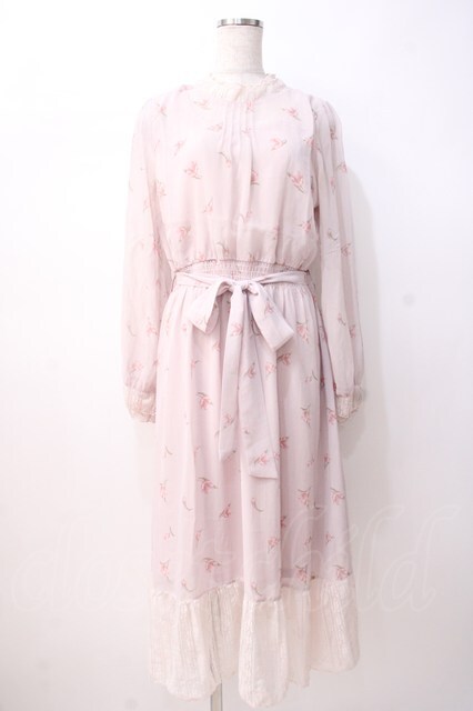 axes femme / ストライプフラワーシフォンワンピース ピンク Y