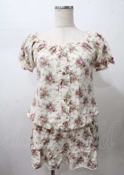 LIZLISA ベージュ×ピンクチェック花柄パワネホルターチュニック 平成 希少 新品 LIZ LISA リズリサ 花柄 ブラウス 袖シースルー チュニック