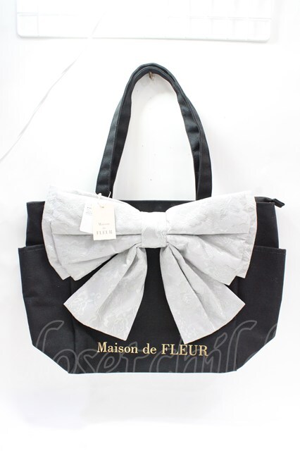 Maison de Fleur♡ブラックリボンレースバッグ メゾン ド フルール Maison de FLEUR ビッグレースリボンSトート