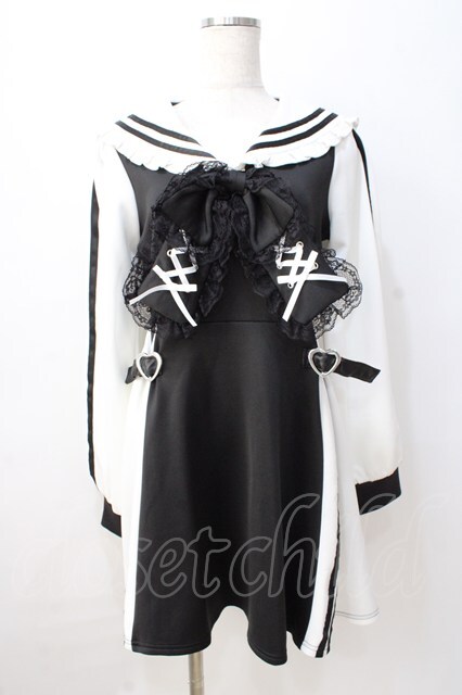 Ank Rouge / ジャージセーラーワンピース 黒 Y-25-08-23-151-CA
