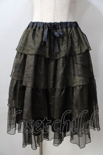 【豪華】6段　段々フリル　黒X黒ラメ　ロングスカート　ｍ073 豪華絢爛】新品パーティー6段 段々フリル 黒X黒ラメ ロング