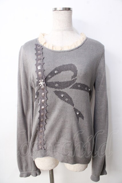 axes femme / ラッピングリボンデザインニット グレー Y-25-09