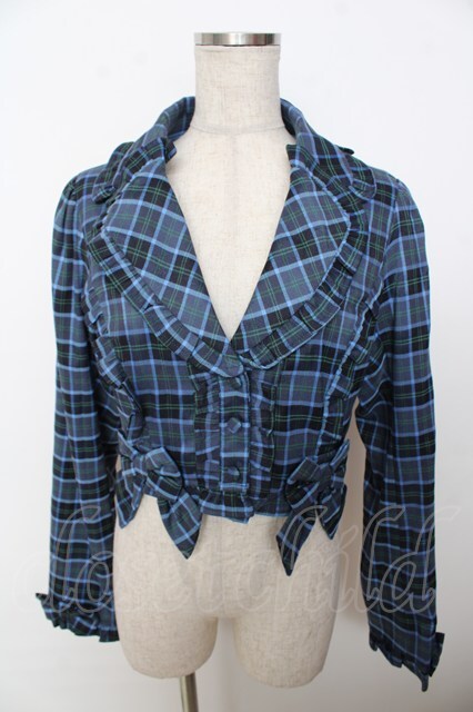 axes femme kawaii / タータンチェックジャケット M 青 Y-25-10