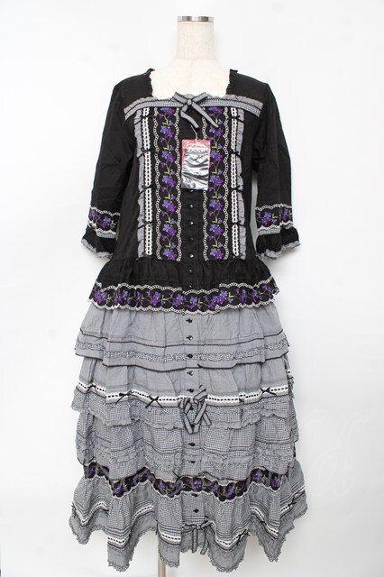 PINK HOUSE / バイオレットレース使いワンピース F 黒 Y-25-10