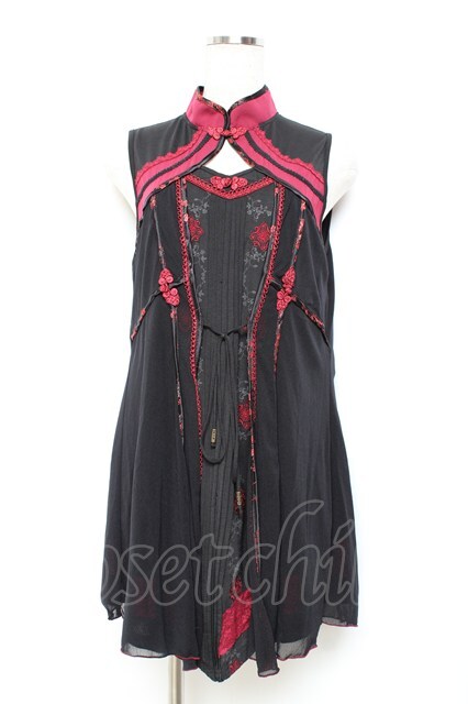 蒼月　ページ Ozz oneste / 羽衣天女チュニック 黒×赤 Y-25-11-05-138-OO-OP-SZ-ZY