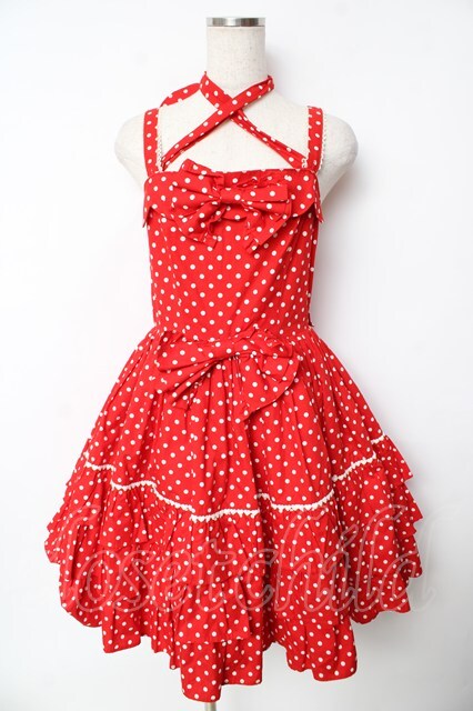 BABY, THE STARS SHINE BRIGHT / ドット・フリルジャンパースカート 赤