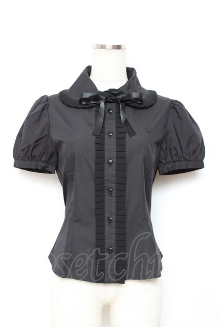 Moi-meme-Moitie / プリーツ半袖ブラウス 2 ブラック Y-25-11-26-070