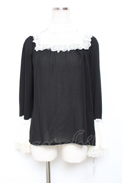 Moi-meme-Moitie / ハイネックレースブラウス M ブラック×ホワイト Y