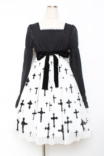 Moi-meme-Moitie モワティエ★アカンサスフレームプリントワンピース Moi-meme-Moitie / 十字架プリントワンピース 2 ブラックy×ホワイト Y