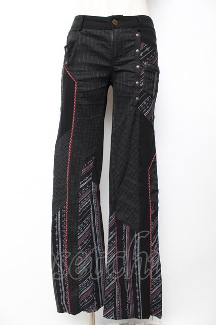 OZZ CROCE パンツ Ozz Croce / ストライプスカルptフレアパンツ 黒×赤 Y-25-12-01-126-OO